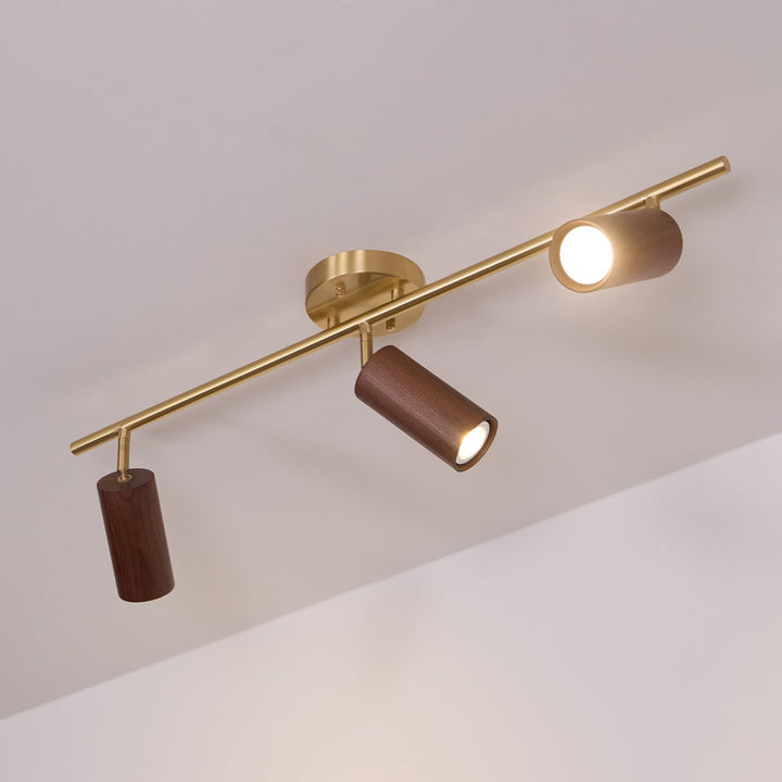 Track Light Walnut Wood Adjustable 31.4 in Multi-Head Ceiling Fixture Gold Finish Living Room Kitchen Hallway Lighting | Kalsten