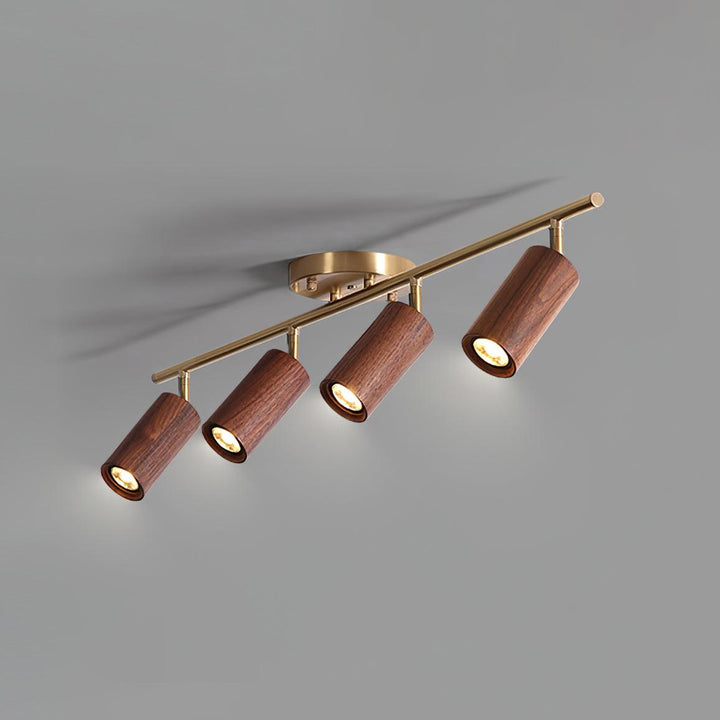 Track Light Walnut Wood Adjustable 31.4 in Multi-Head Ceiling Fixture Gold Finish Living Room Kitchen Hallway Lighting | Kalsten
