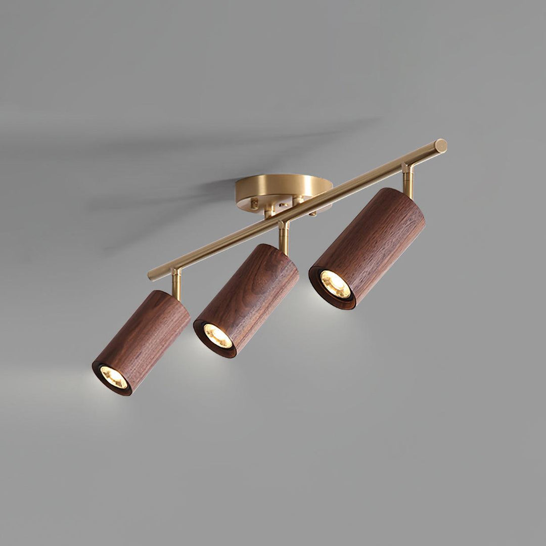 Track Light Walnut Wood Adjustable 31.4 in Multi-Head Ceiling Fixture Gold Finish Living Room Kitchen Hallway Lighting | Kalsten