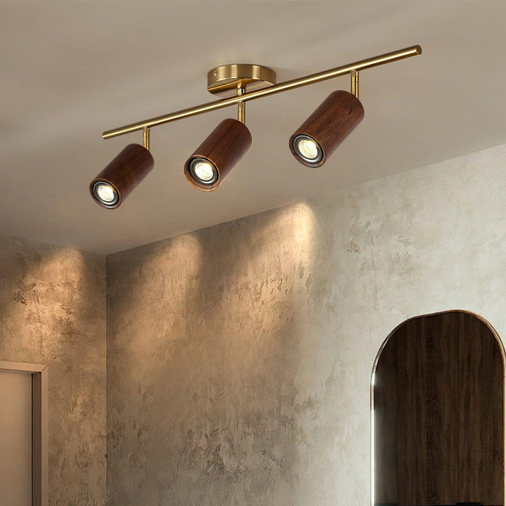 Track Light Walnut Wood Adjustable 31.4 in Multi-Head Ceiling Fixture Gold Finish Living Room Kitchen Hallway Lighting | Kalsten