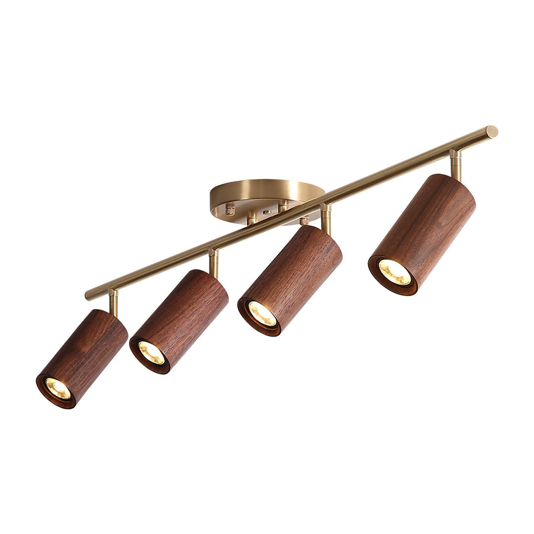 Track Light Walnut Wood Adjustable 31.4 in Multi-Head Ceiling Fixture Gold Finish Living Room Kitchen Hallway Lighting | Kalsten