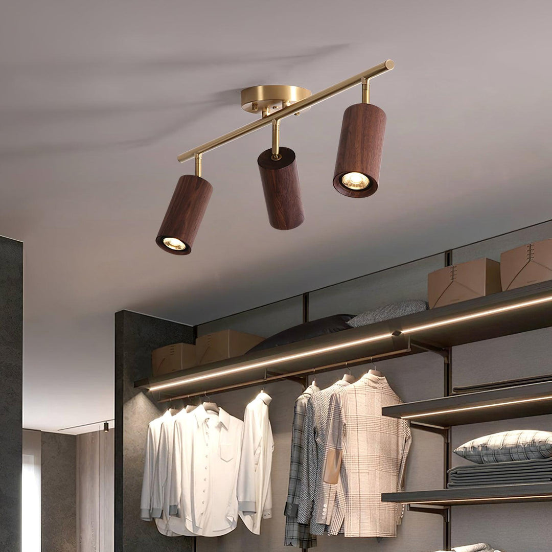 Track Light Walnut Wood Adjustable 31.4 in Multi-Head Ceiling Fixture Gold Finish Living Room Kitchen Hallway Lighting | Kalsten