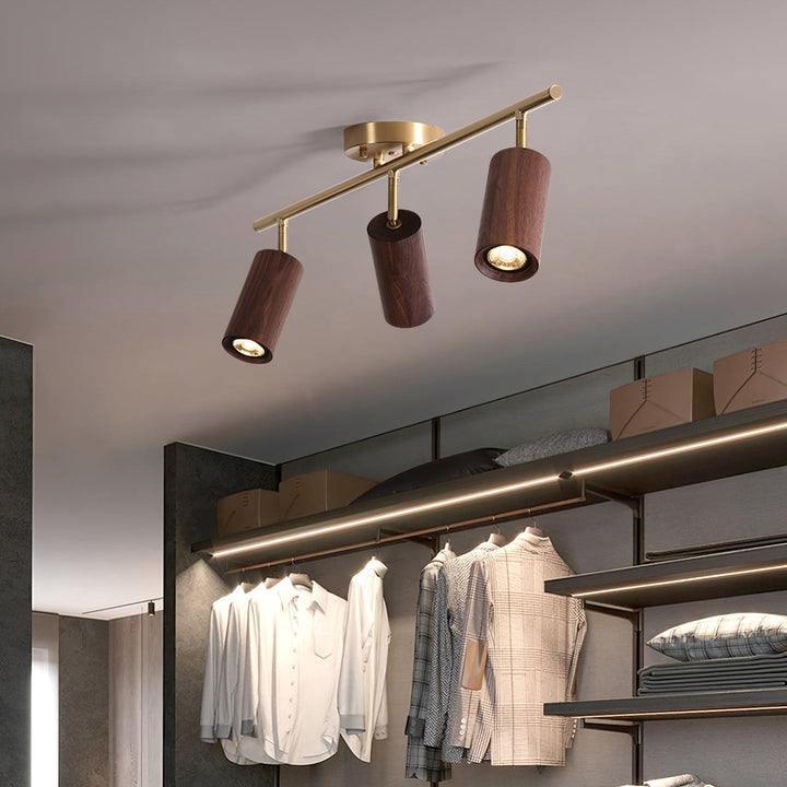 Track Light Walnut Wood Adjustable 31.4 in Multi-Head Ceiling Fixture Gold Finish Living Room Kitchen Hallway Lighting | Kalsten
