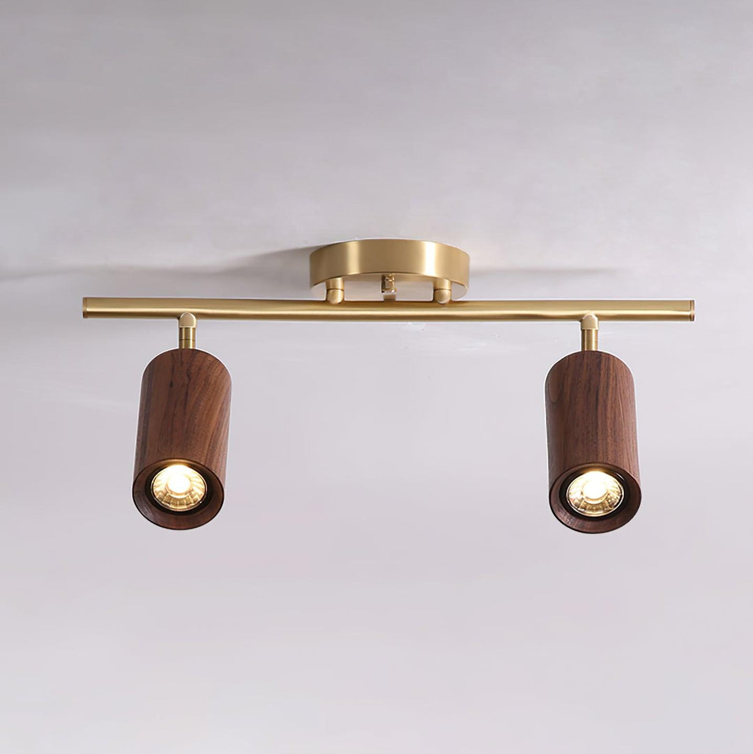Track Light Walnut Wood Adjustable 31.4 in Multi-Head Ceiling Fixture Gold Finish Living Room Kitchen Hallway Lighting | Kalsten