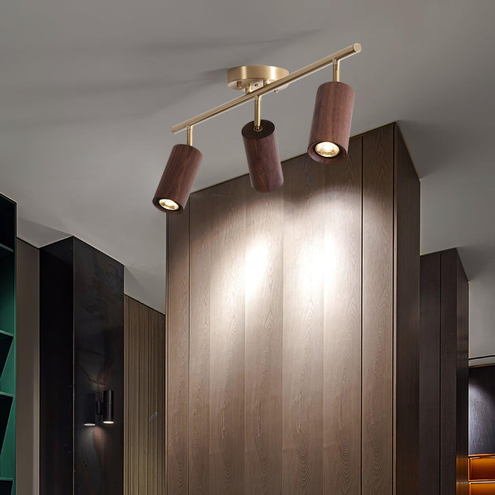 Track Light Walnut Wood Adjustable 31.4 in Multi-Head Ceiling Fixture Gold Finish Living Room Kitchen Hallway Lighting | Kalsten