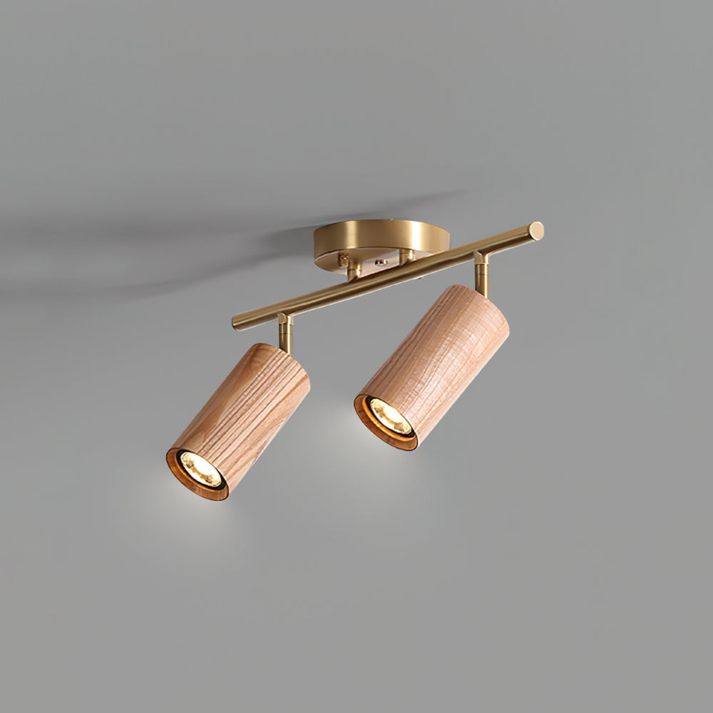 Track Light Walnut Wood Adjustable 31.4 in Multi-Head Ceiling Fixture Gold Finish Living Room Kitchen Hallway Lighting | Kalsten