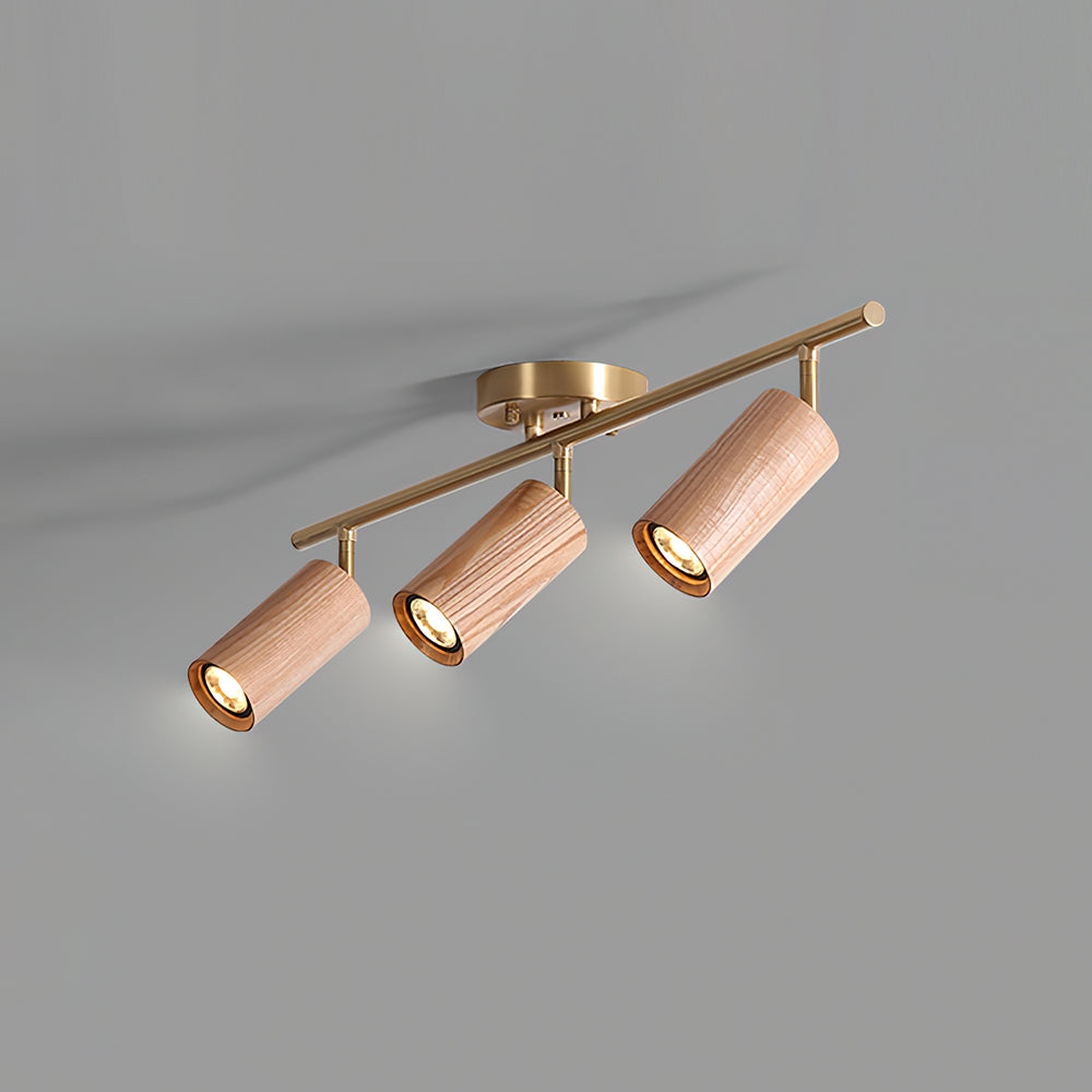 Track Light Walnut Wood Adjustable 31.4 in Multi-Head Ceiling Fixture Gold Finish Living Room Kitchen Hallway Lighting | Kalsten