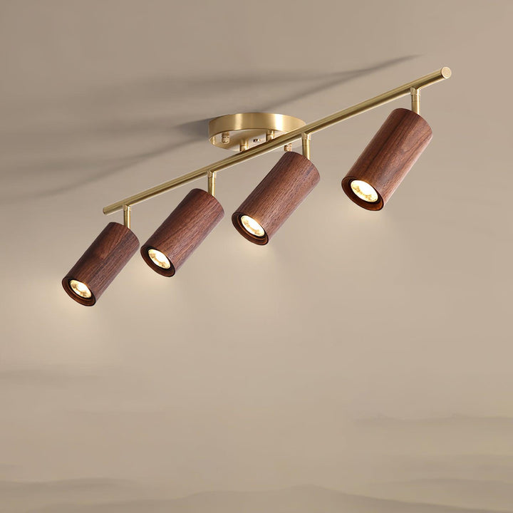 Track Light Walnut Wood Adjustable 31.4 in Multi-Head Ceiling Fixture Gold Finish Living Room Kitchen Hallway Lighting | Kalsten