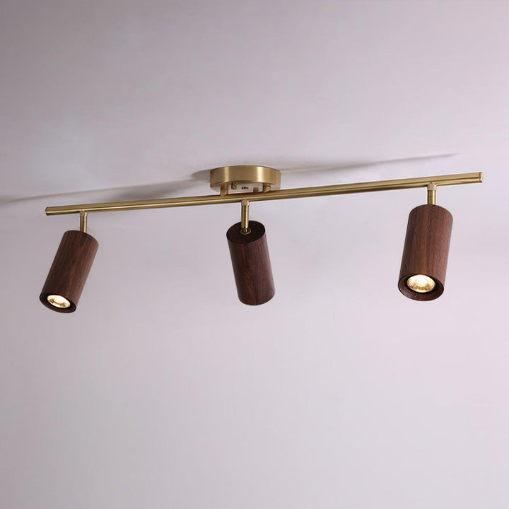 Track Light Walnut Wood Adjustable 31.4 in Multi-Head Ceiling Fixture Gold Finish Living Room Kitchen Hallway Lighting | Kalsten