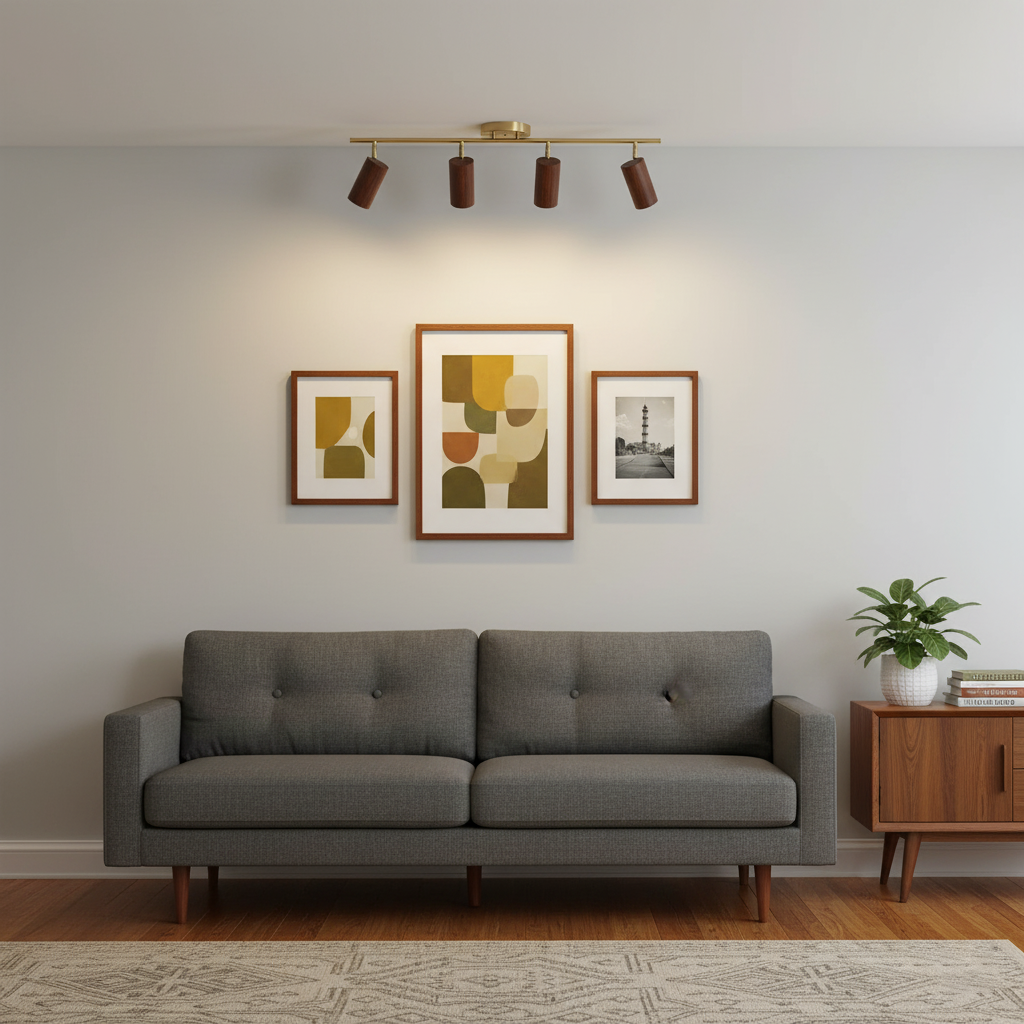 Track Light Walnut Wood Adjustable 31.4 in Multi-Head Ceiling Fixture Gold Finish Living Room Kitchen Hallway Lighting | Kalsten