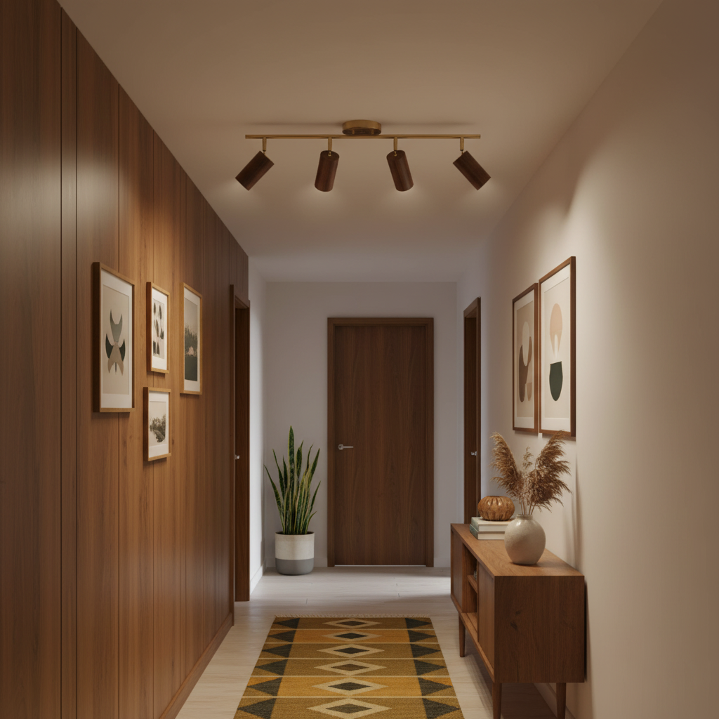 Track Light Walnut Wood Adjustable 31.4 in Multi-Head Ceiling Fixture Gold Finish Living Room Kitchen Hallway Lighting | Kalsten