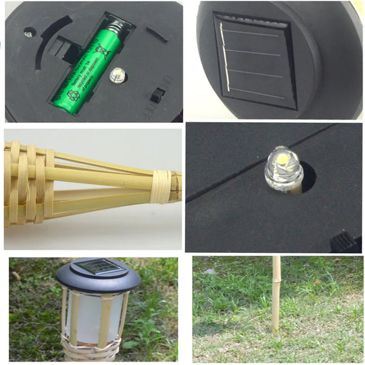 Solar-powered garden torches in bamboo design – Weatherproof LED decorative lighting for outdoors | Kalsten