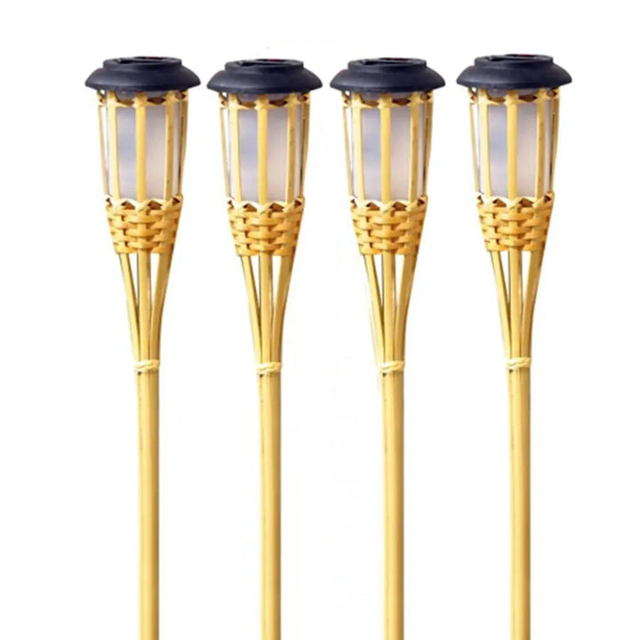 Solar-powered garden torches in bamboo design – Weatherproof LED decorative lighting for outdoors | Kalsten