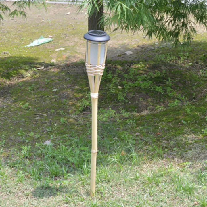 Solar-powered garden torches in bamboo design – Weatherproof LED decorative lighting for outdoors | Kalsten