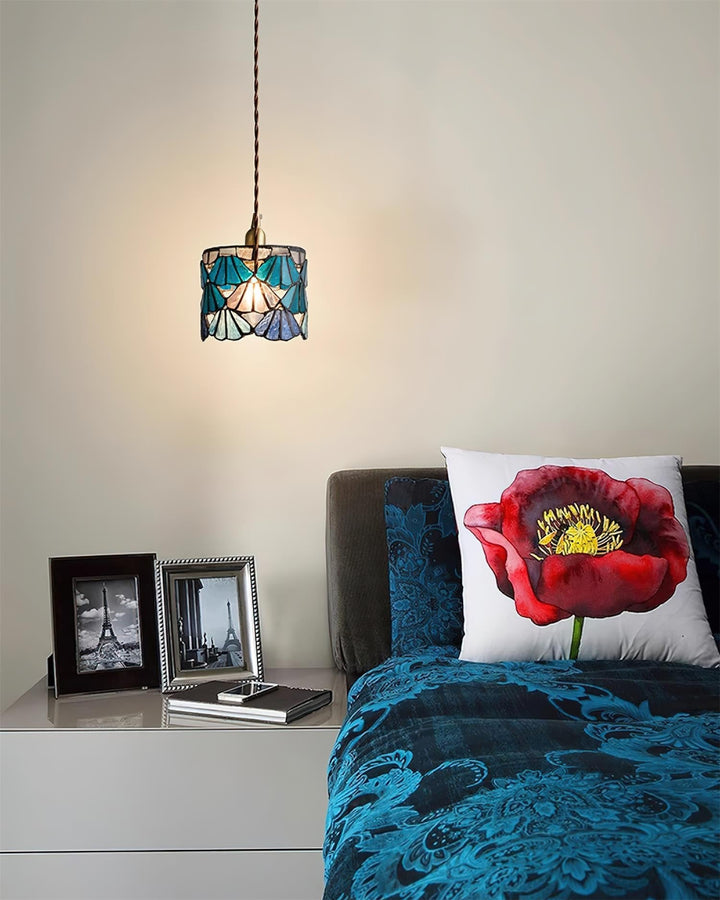 Pendant Light Glass 5.3 in Blue Pink Brass Stained Ceiling Lamp Vintage Home Dining Room Kitchen Lighting | Kalsten
