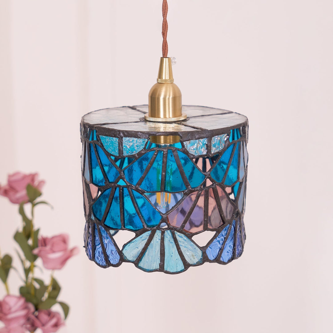 Pendant Light Glass 5.3 in Blue Pink Brass Stained Ceiling Lamp Vintage Home Dining Room Kitchen Lighting | Kalsten