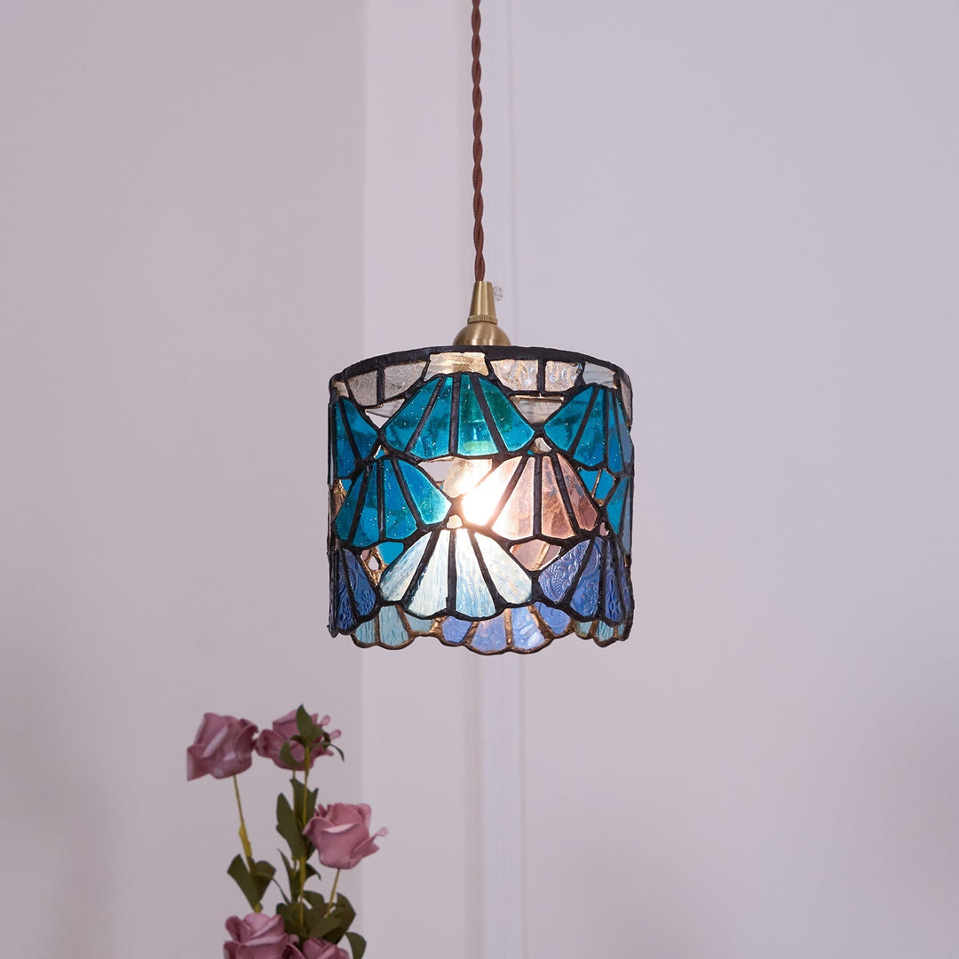 Pendant Light Glass 5.3 in Blue Pink Brass Stained Ceiling Lamp Vintage Home Dining Room Kitchen Lighting | Kalsten