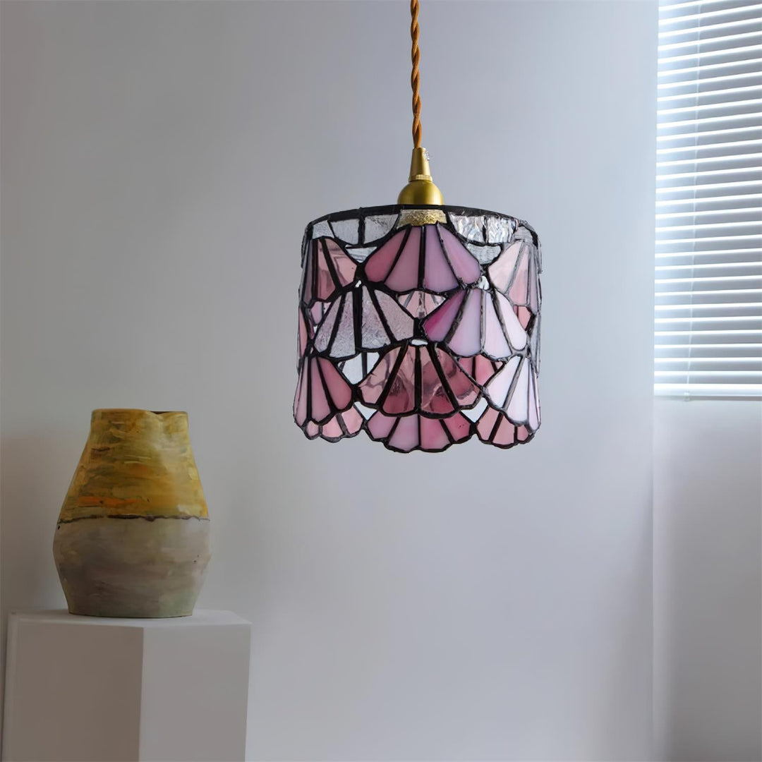 Pendant Light Glass 5.3 in Blue Pink Brass Stained Ceiling Lamp Vintage Home Dining Room Kitchen Lighting | Kalsten