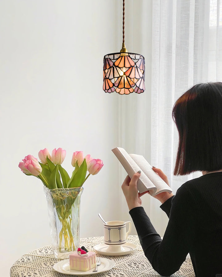 Pendant Light Glass 5.3 in Blue Pink Brass Stained Ceiling Lamp Vintage Home Dining Room Kitchen Lighting | Kalsten