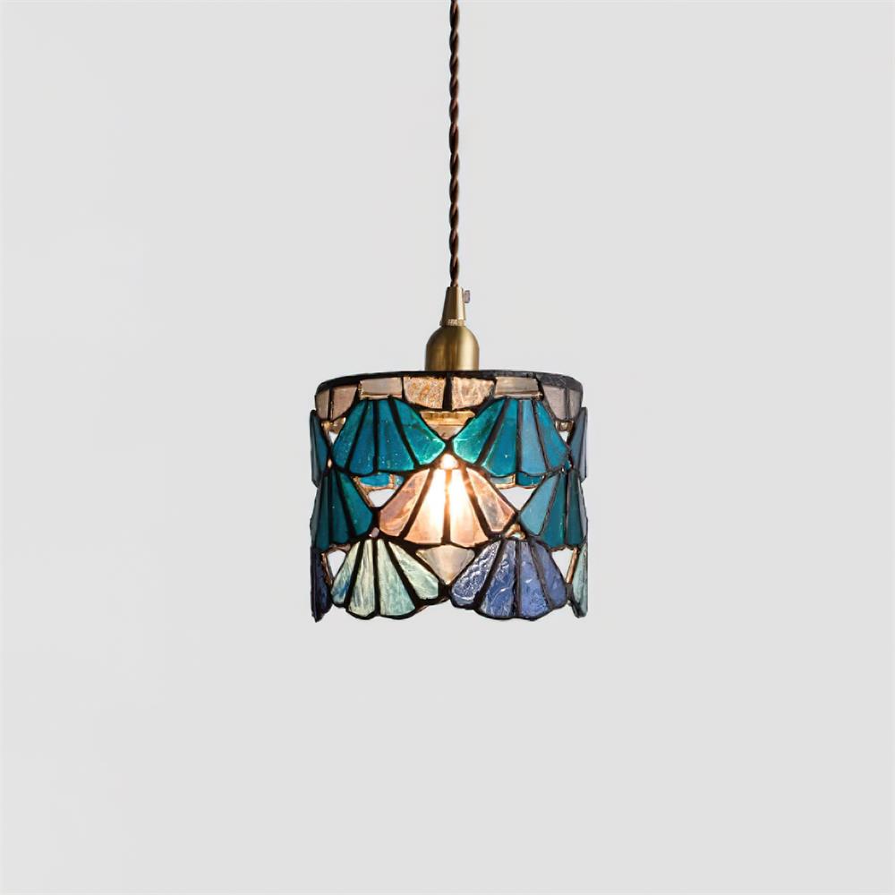 Pendant Light Glass 5.3 in Blue Pink Brass Stained Ceiling Lamp Vintage Home Dining Room Kitchen Lighting | Kalsten