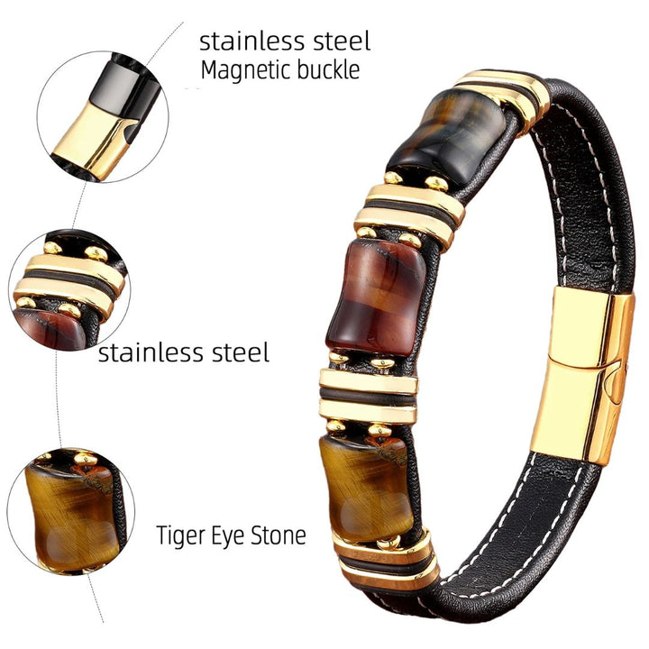 Men’s Leather Bracelet with Tiger Eye Beads Kalsten