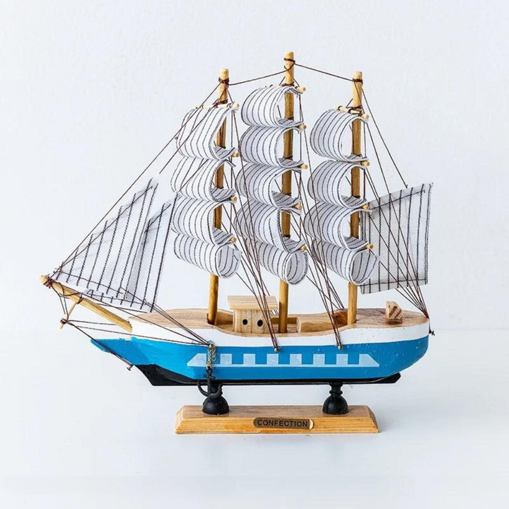 Kalsten | Royaleva Nordic Wood Sailboat Sculpture - LED illuminated decorative piece, battery-operated