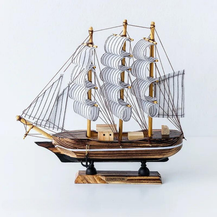 Kalsten | Royaleva Nordic Wood Sailboat Sculpture - LED illuminated decorative piece, battery-operated