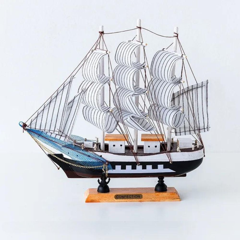 Kalsten | Royaleva Nordic Wood Sailboat Sculpture - LED illuminated decorative piece, battery-operated