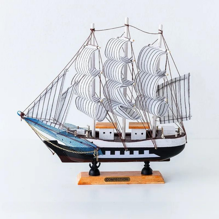 Kalsten | Royaleva Nordic Wood Sailboat Sculpture - LED illuminated decorative piece, battery-operated