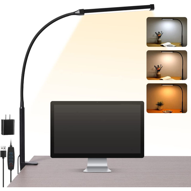 LED Desk Lamp with Lamp, eye-friendly Clip-On Lights for the Home Office, 3 Modes 10 Brightness Levels, long flexible Gooseneck, Metal, Swing Arm Architect Task Desk Lamps with USB Adapter, White | Kalsten