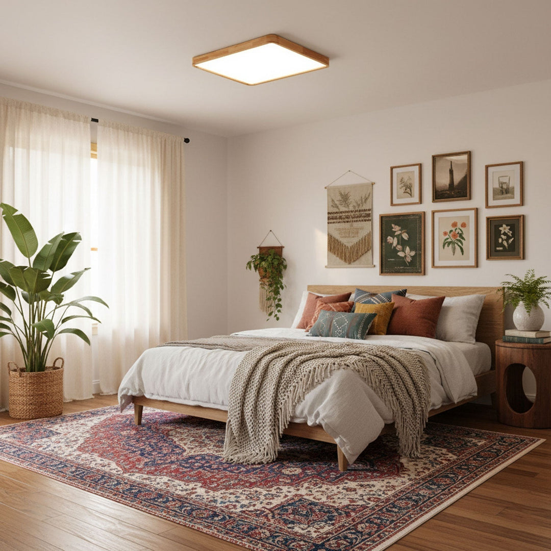Wooden Geometric Ceiling Light 23.6 in LED Adjustable Wood Indoor Lamp | Kalsten