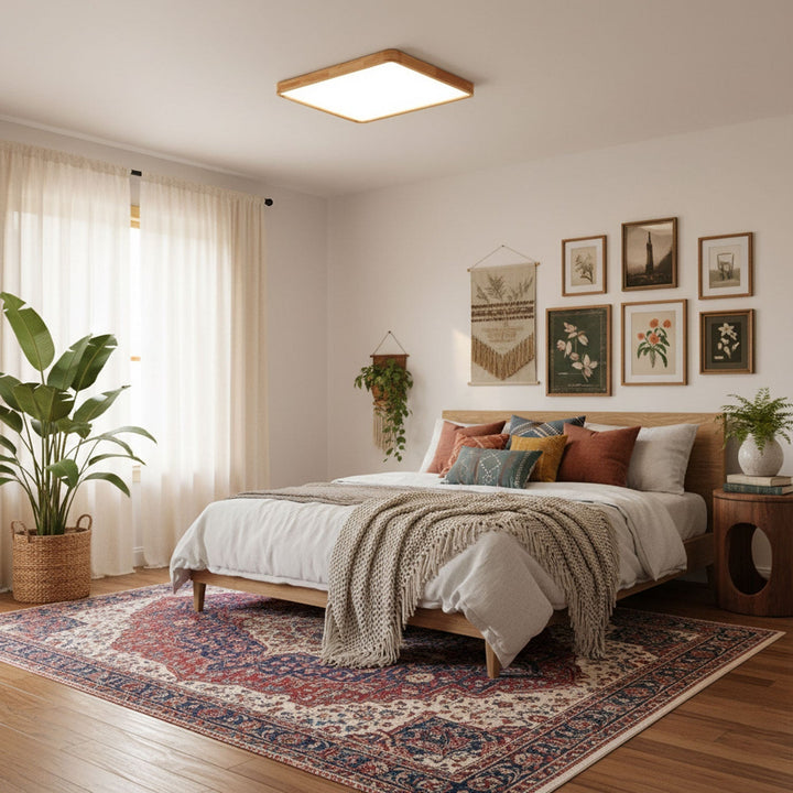 Wooden Geometric Ceiling Light 23.6 in LED Adjustable Wood Indoor Lamp | Kalsten