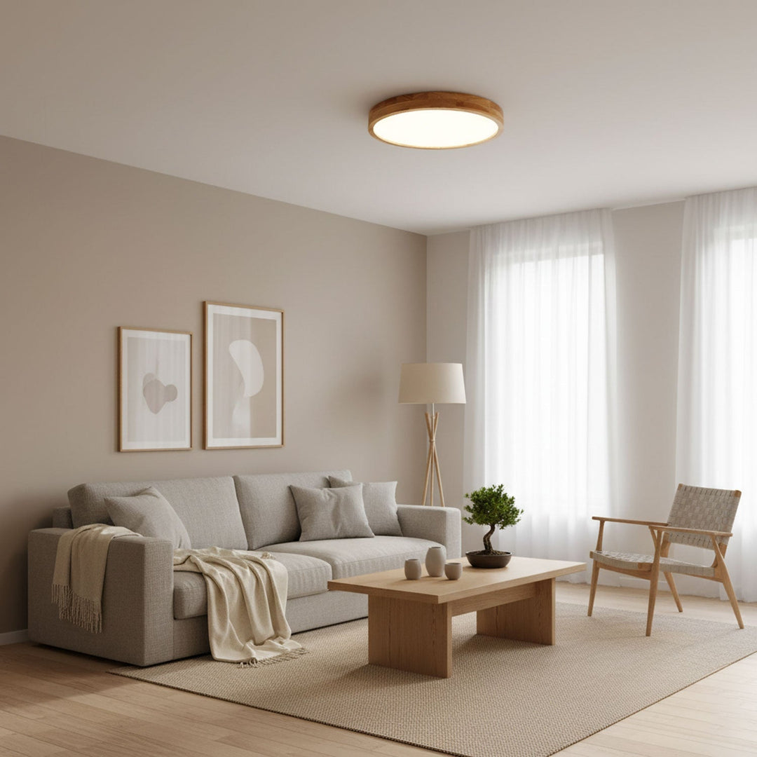 Wooden Geometric Ceiling Light 23.6 in LED Adjustable Wood Indoor Lamp | Kalsten