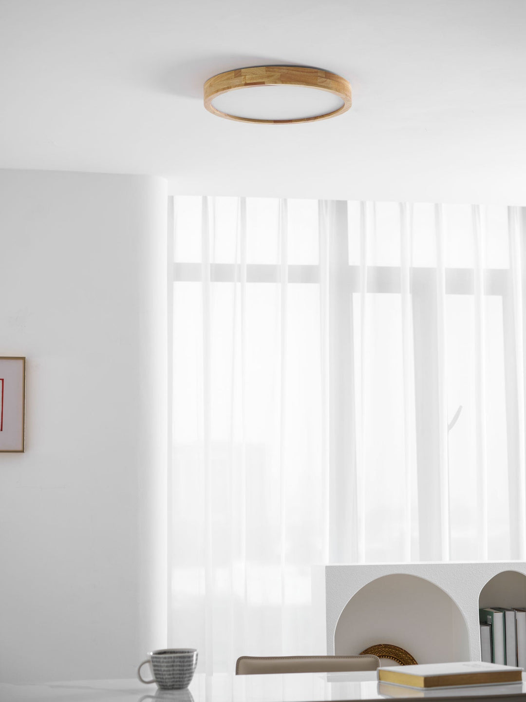 Wooden Geometric Ceiling Light 23.6 in LED Adjustable Wood Indoor Lamp | Kalsten