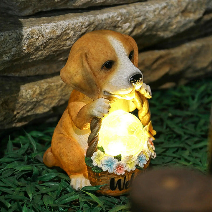 Solar-powered dog sculpture with LED – Weatherproof decorative figure for garden and terrace | Kalsten