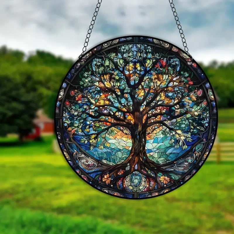 Kalsten | Stained Glass Tree Wall Art Hanging Panel