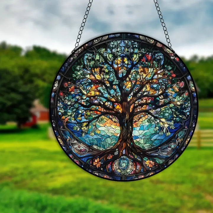 Kalsten | Stained Glass Tree Wall Art Hanging Panel
