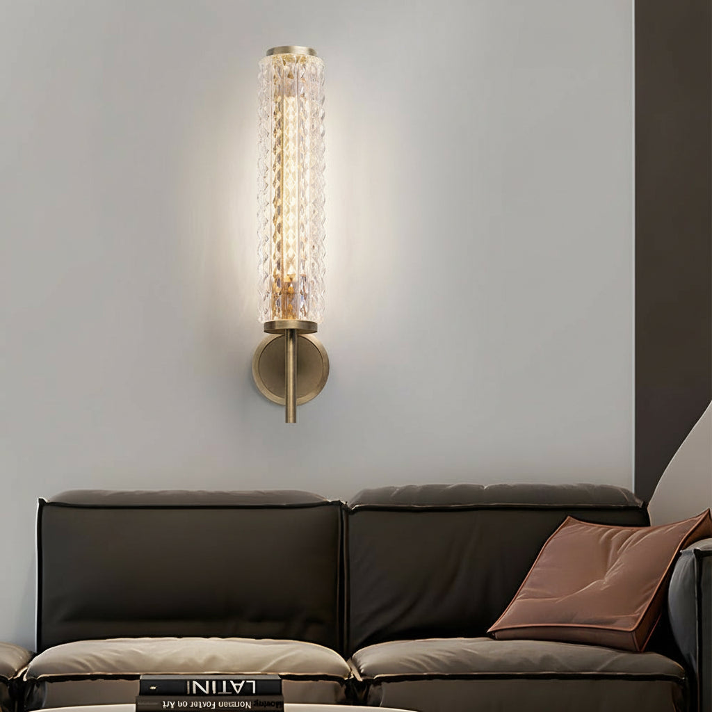 LED Wall Sconce Light – Modern American Copper Ribbed Glass (48x16cm / 18.9x6.3in) | Kalsten