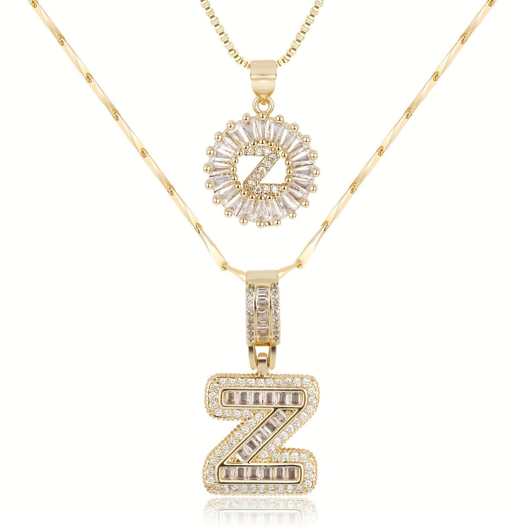 Kalsten | 2pc 14k Diamond Letter Initial Necklaces