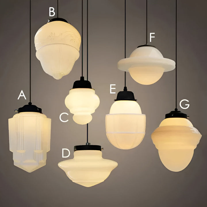 Hanging lamp made of milk glass – Vintage design with geometric glass | Kalsten