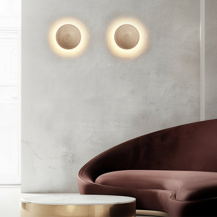 Travertine Stone Wall Sconce – Japanese Wabi-Sabi Round LED Wall Lamp (15W, Warm White) | Kalsten