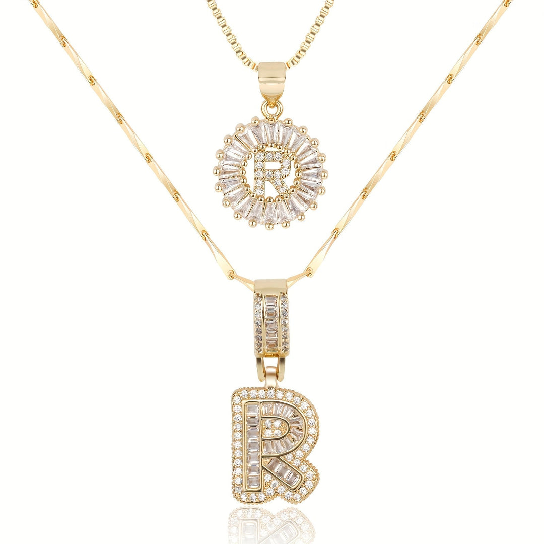 Kalsten | 2pc 14k Diamond Letter Initial Necklaces