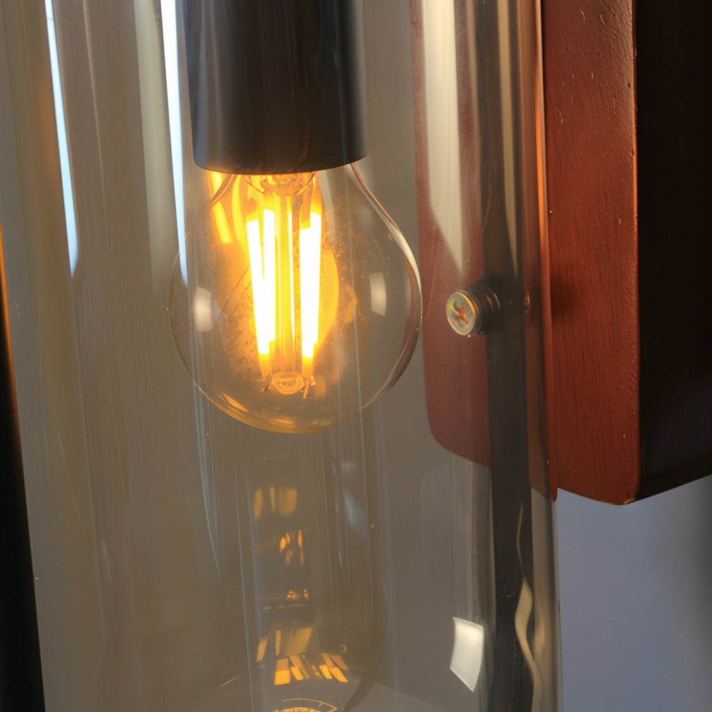 LED Wall Sconce Light – Nordic Retro Wood Base Glass Shade (24x15cm / 9.4x5.9in) | Kalsten