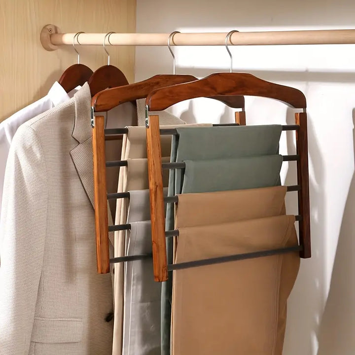 Wooden Pants Hanger with Multiple Layers for Closet Organization | Kalsten