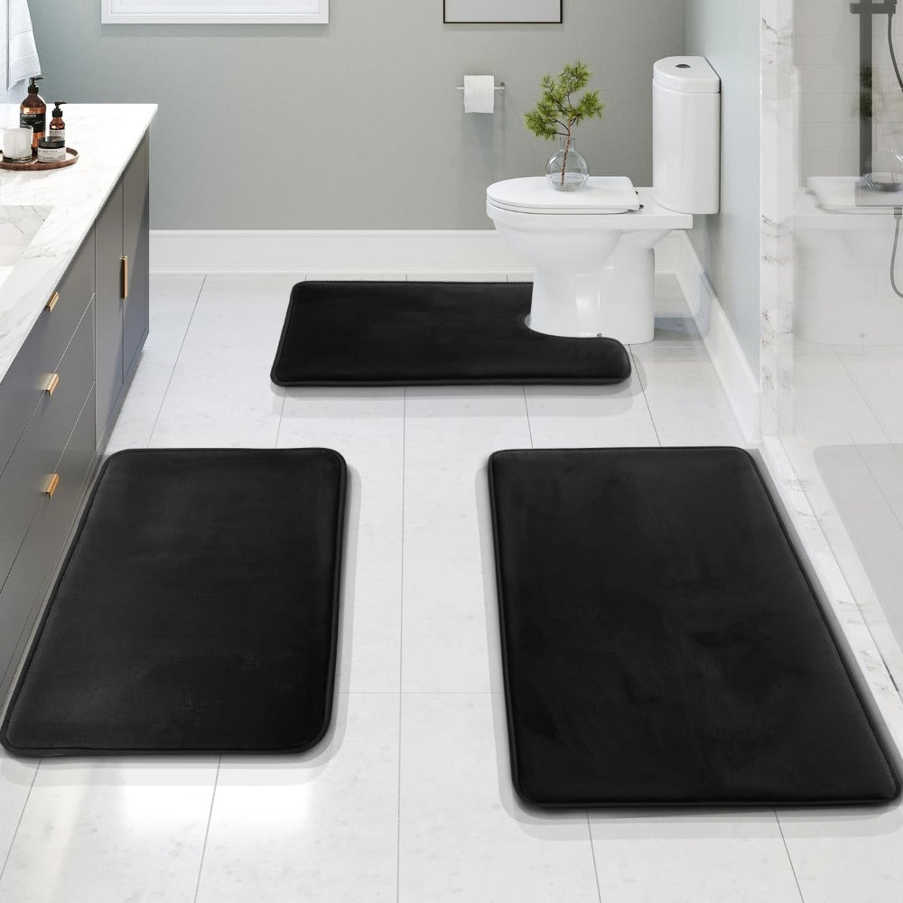 Kalsten | VelvaLuxe 3-piece Memoryfoam Bath Mat Set – Non-slip, Absorbent and Washable
