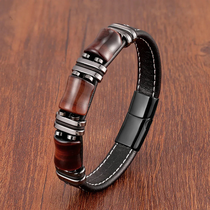 Men’s Leather Bracelet with Tiger Eye Beads Kalsten