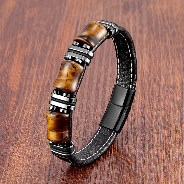 Men’s Leather Bracelet with Tiger Eye Beads Kalsten