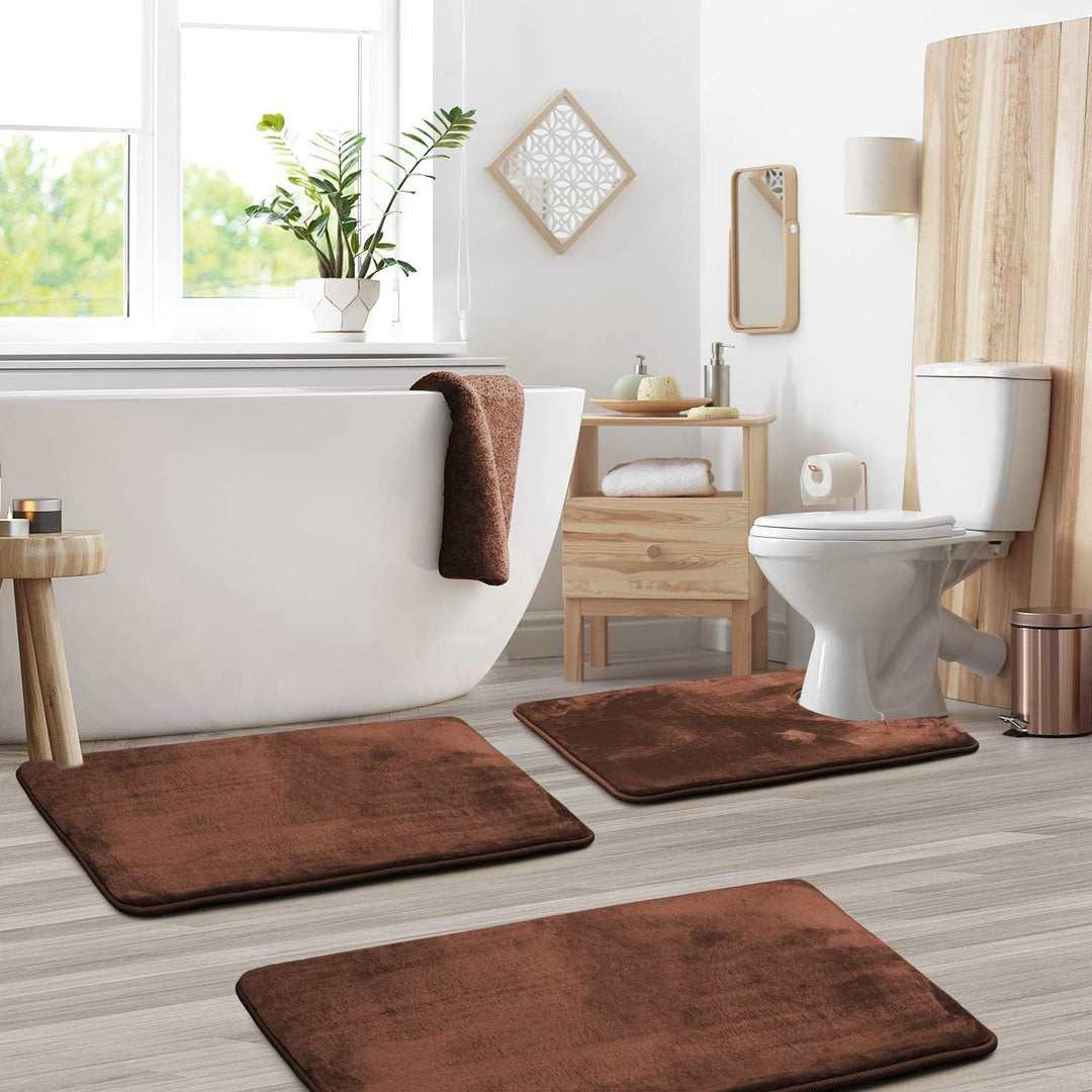 Kalsten | VelvaLuxe 3-piece Memoryfoam Bath Mat Set – Non-slip, Absorbent and Washable