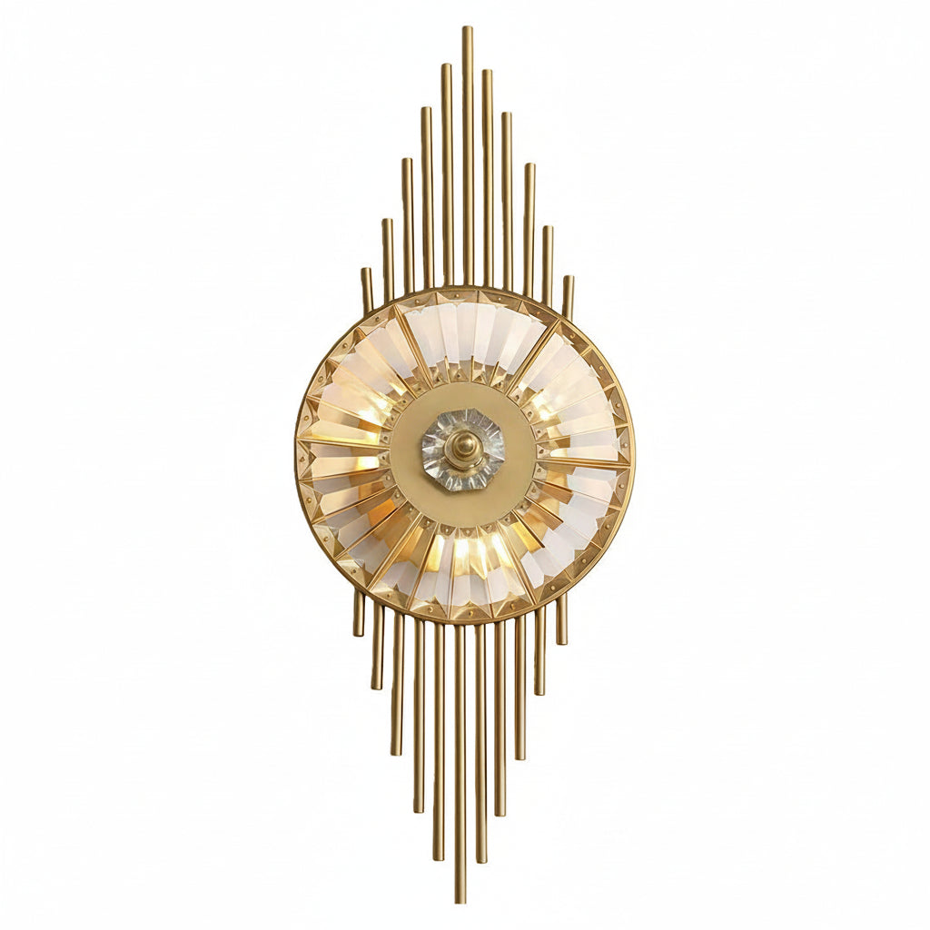 LED Wall Sconce Light – Art Deco Sunburst Crystal Brass (65x25cm / 25.6x10in) | Kalsten