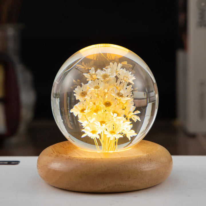 LED Night Light Flower Crystal Ball Children Night Lamp With Woodern Base Bedroom Ambient Light Creative Gift Night Light | Kalsten
